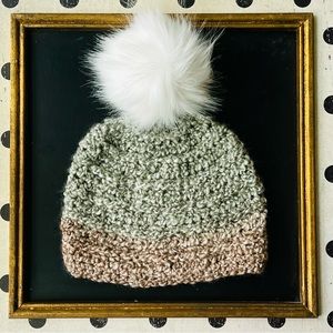 Hand-Crocheted Winter Beanie Hat with White Faux Fur Pom